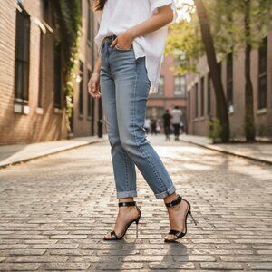 Designer Giuseppe Zanotti Black Patent Leather Ankle Strap Metal Heel Sandal's